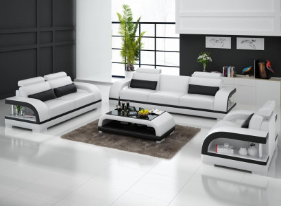 Kůžená sofa, pohovka, sedací souprava 3+1+1 sedadla. Moderní design sedací soupravy.